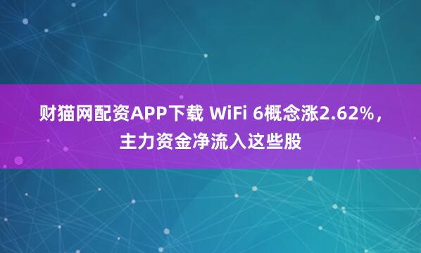 财猫网配资APP下载 WiFi 6概念涨2.62%，主力资金净流入这些股